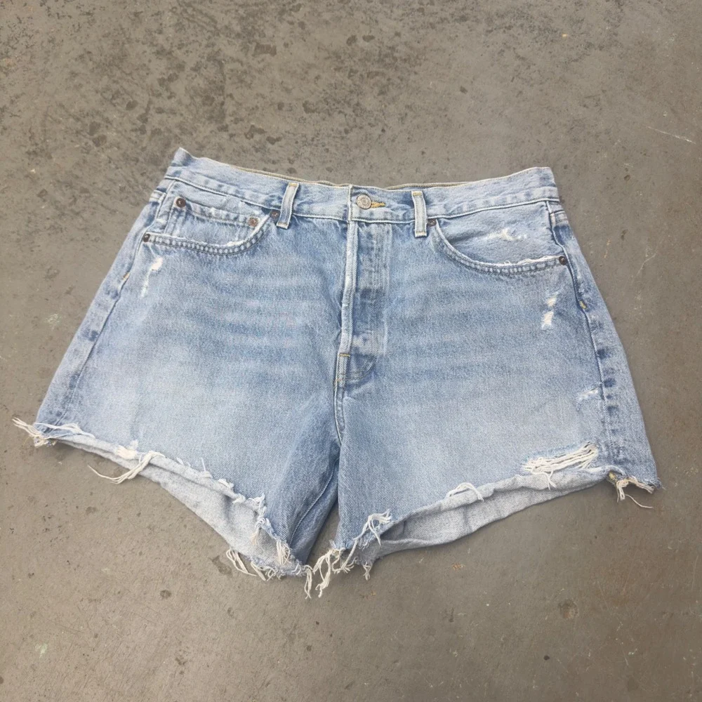 AGOLDE Parker Long High Rise Distressed Denim Shorts Light Wash 30 A9010-811